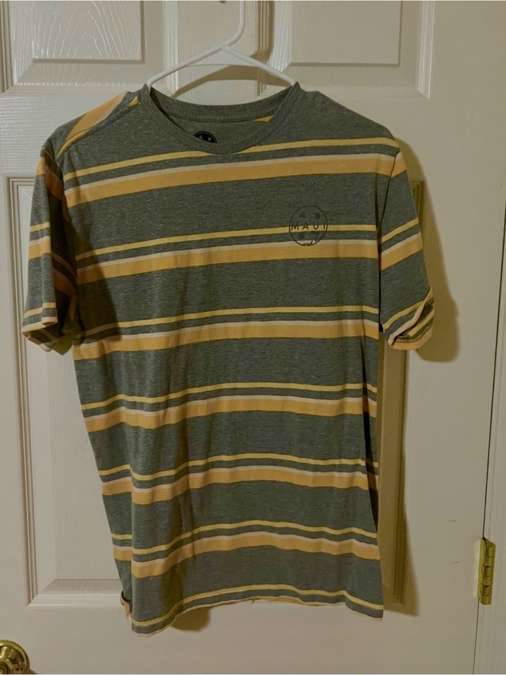 Maui and Sons Gray Tee with Tan & Cream Stripes
